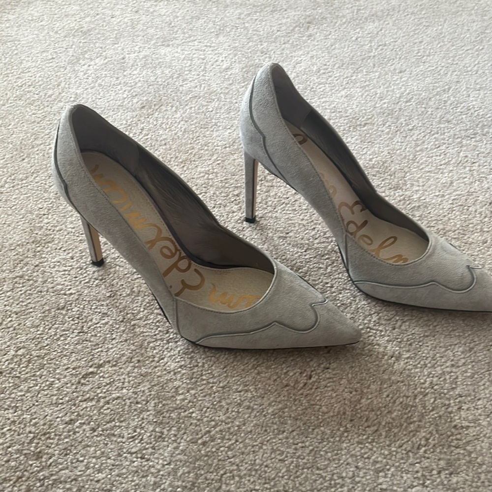 Sam Edelman Light Grey Suede Pointed-Toe Stiletto Heels